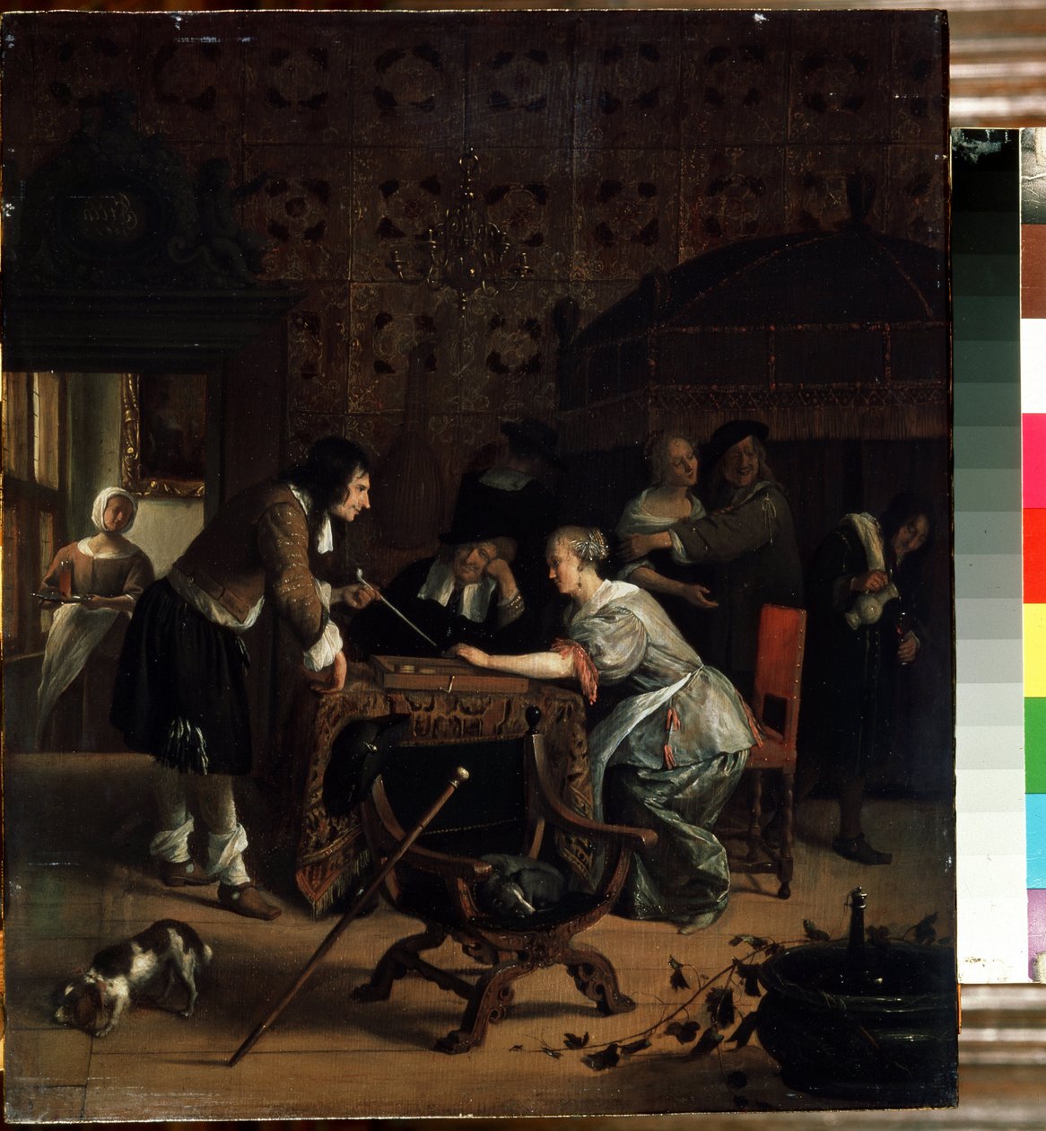 Gracze tric-trac. Obraz Jana Havicksza Steena (1626-1679). Olej na drewnie, 45,5 x 39 cm autorstwa Jan Havicksz. Steen
