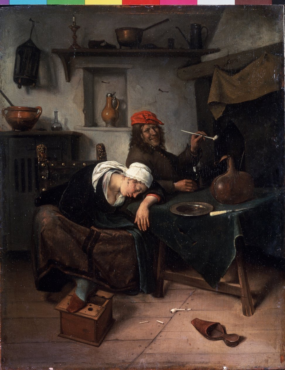 Ludzi biernych. Obraz Jana Havicksza Steena (1626-1679). Olej na drewnie, 39 x 30 cm, ok. 1660. Sztuka holenderska, styl barokowy. Muzeum Ermitażu w Sankt Petersburgu. autorstwa Jan Havicksz. Steen
