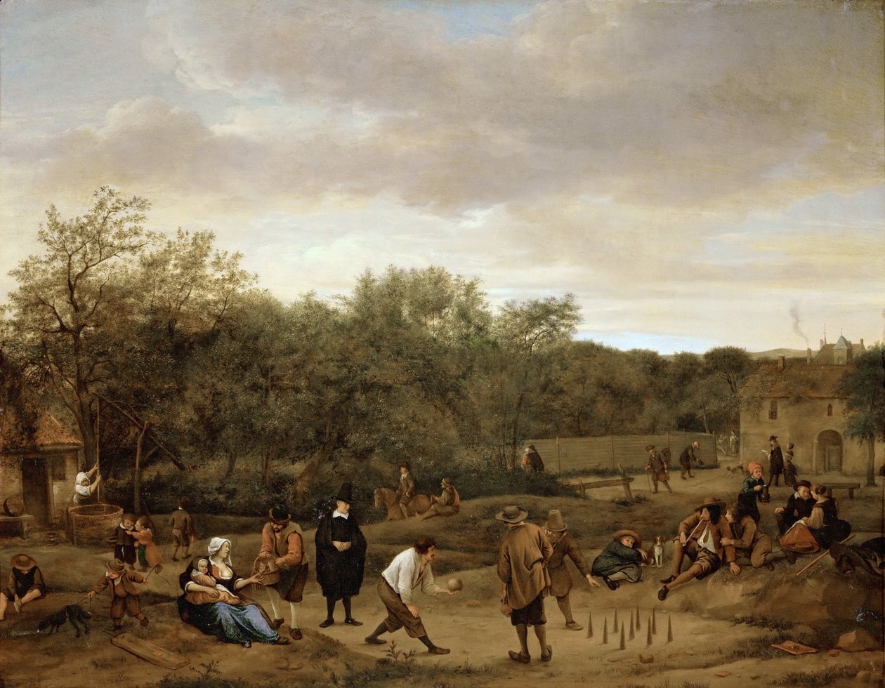 Chłopi grający w kręgle, autorstwa Steena, Jana Havicksza (1626-1679). Olej na drewnie, ok. 1655. Rozmiar: 67x85,5 cm. Muzeum Historii Sztuki, Wiedeń autorstwa Jan Havicksz. Steen