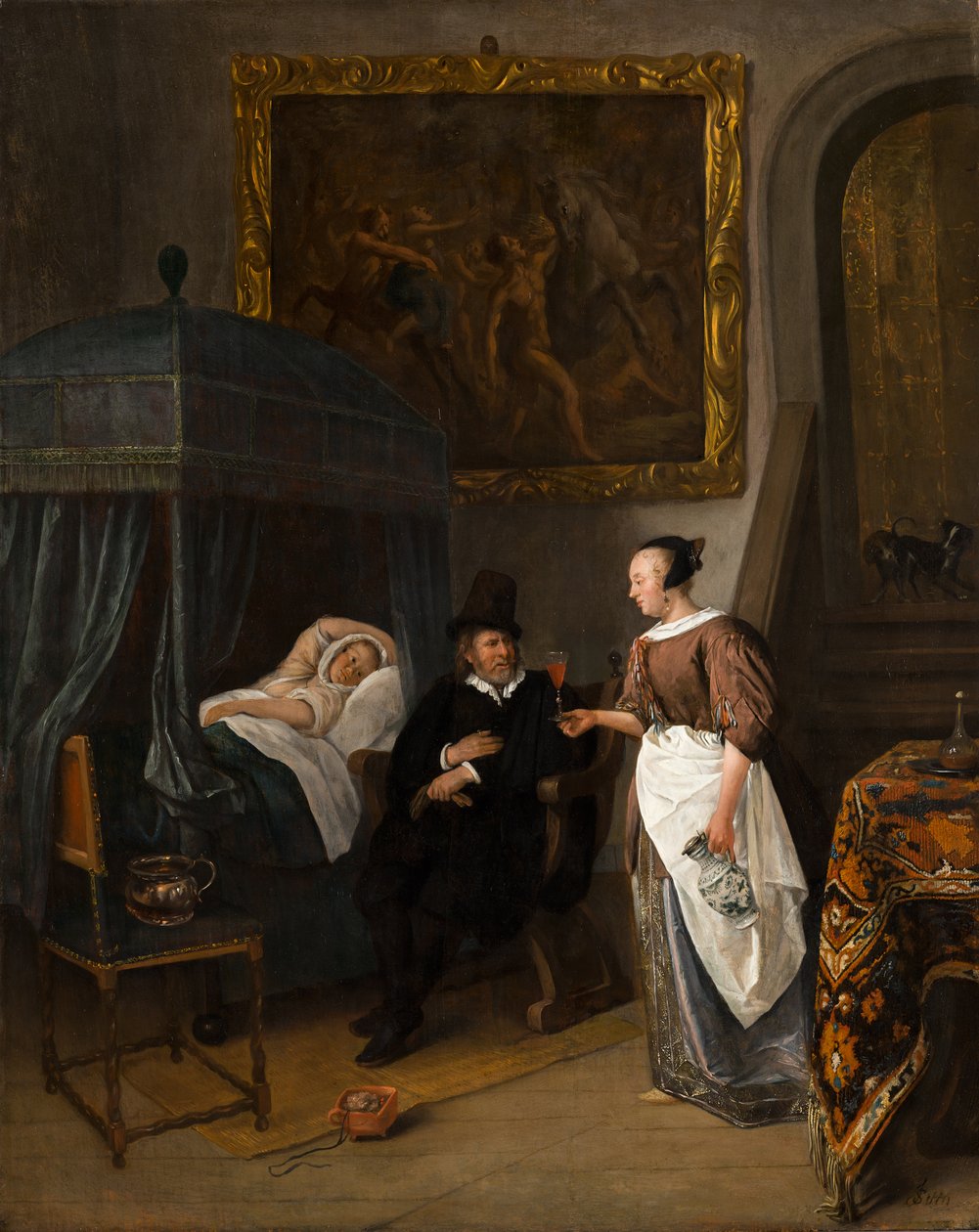 Wizyta Doktora, ok. 1665-8 autorstwa Jan Havicksz. Steen
