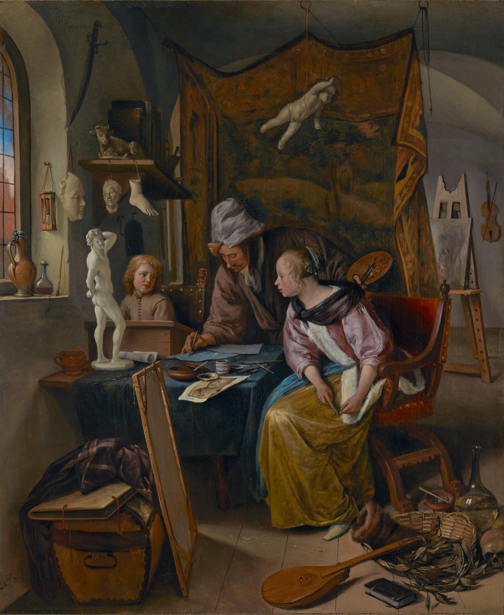 Lekcja rysunku, ok. 1665 r. (olej na desce) autorstwa Jan Havicksz. Steen