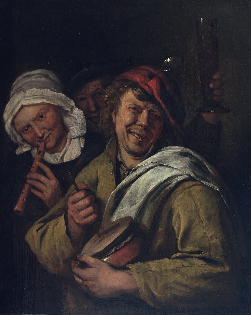 Rommelpot: Wnętrze z trzema postaciami (olej na desce) autorstwa Jan Havicksz. Steen