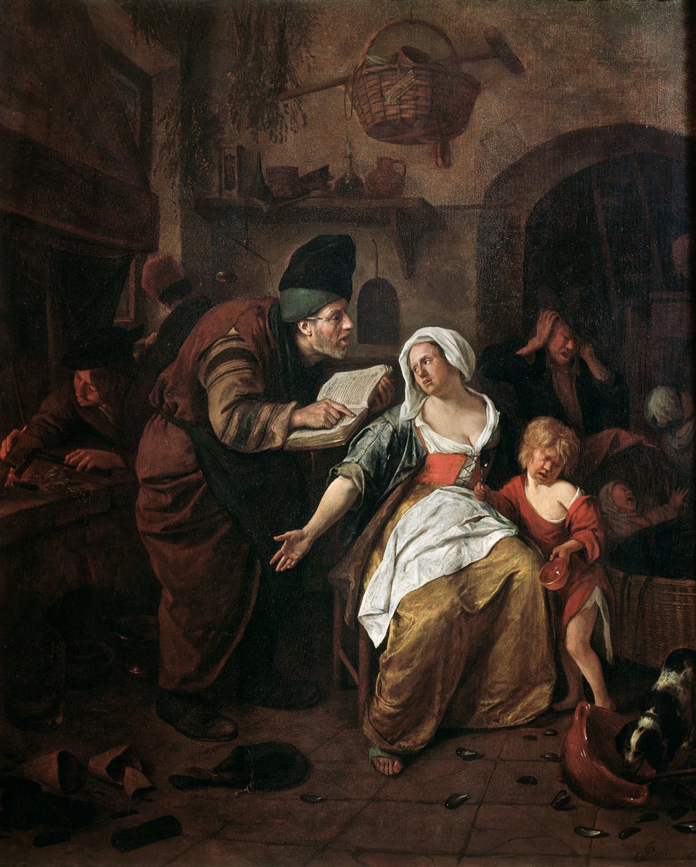 Alchemik, detal (olej na płótnie) autorstwa Jan Havicksz. Steen