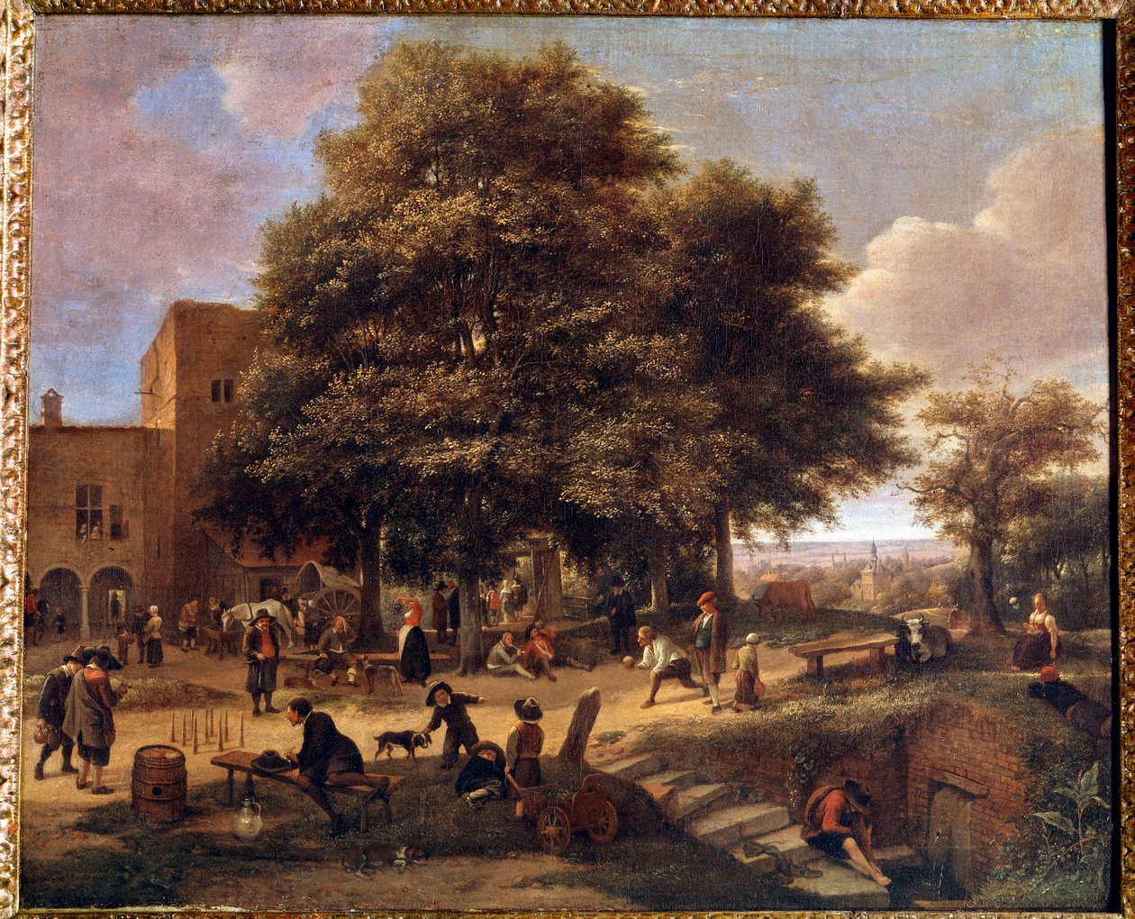 Gra w kręgle Grupa chłopów bawiących się i odpoczywających na podwórzu. Obraz Jana Steena (1626-1679) autorstwa Jan Havicksz. Steen