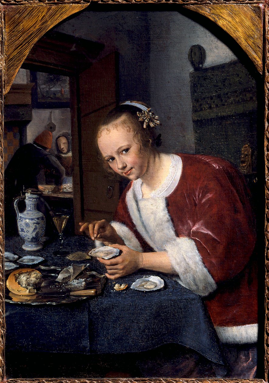 Młoda dziewczyna je ostrygi Obraz Jana Steena (1626-1679) Nd. 0,14x0,2 m Haga. Mauritshuis autorstwa Jan Havicksz. Steen