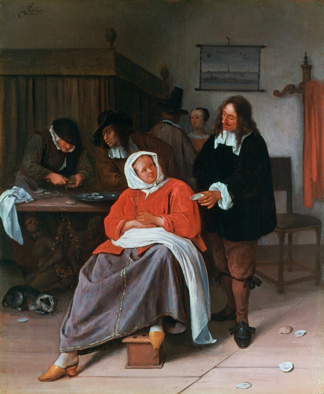 Mężczyzna ofiarowujący ostrygę kobiecie, c1660-1665 autorstwa Jan Havickszoon Steen