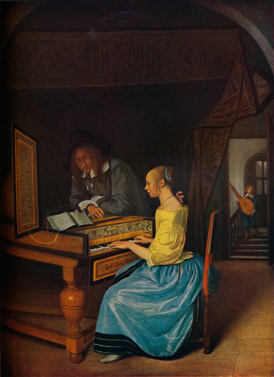 Młoda kobieta grająca na klawesynie młodemu mężczyźnie, 1659 autorstwa Jan Havickszoon Steen
