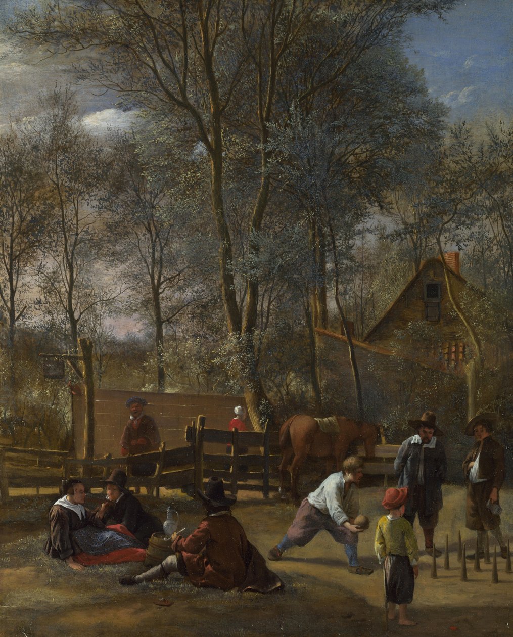 Gracze w kręgle przed karczmą, ok. 1663 autorstwa Jan Havickszoon Steen