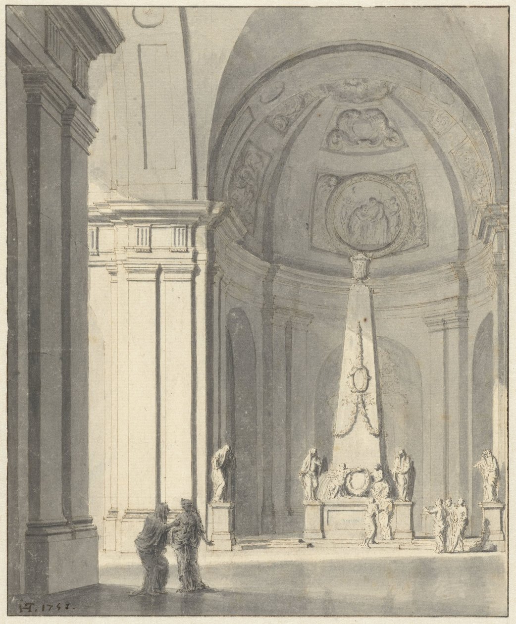Duża sklepiona sala z pomnikiem nagrobnym autorstwa Jan Hendrik Troost van Groenendoelen