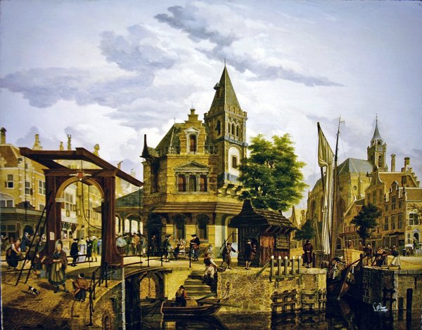 Holenderska scena uliczna wzdłuż kanału autorstwa Jan Hendrik Verheyen