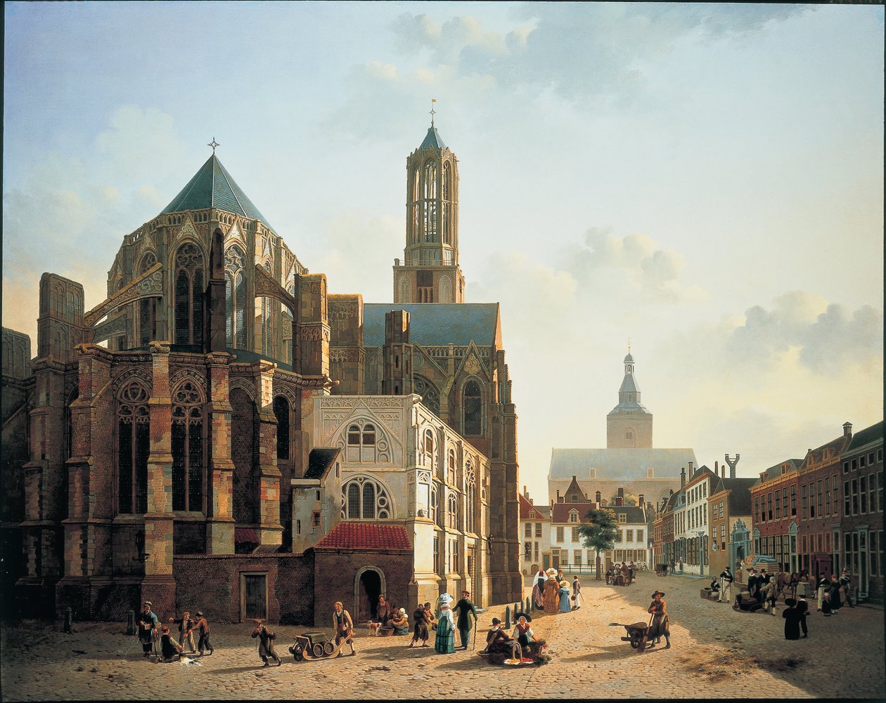 Widok na chór i wieżę katedry w Utrechcie, ok. godz. 1829 autorstwa Jan Hendrik Verheyen