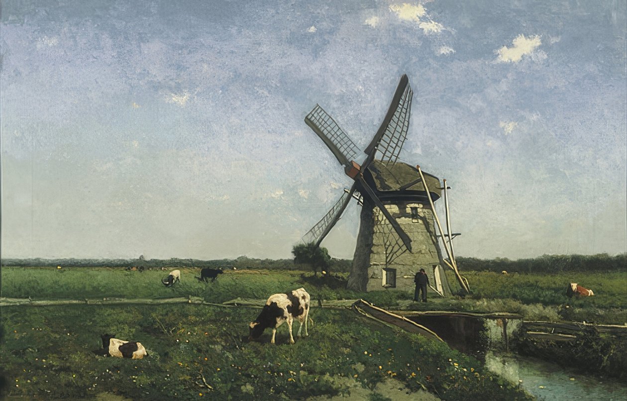 Krajobraz z wiatrakiem w pobliżu Schiedam. 1873 autorstwa Jan Hendrik Weissenbruch