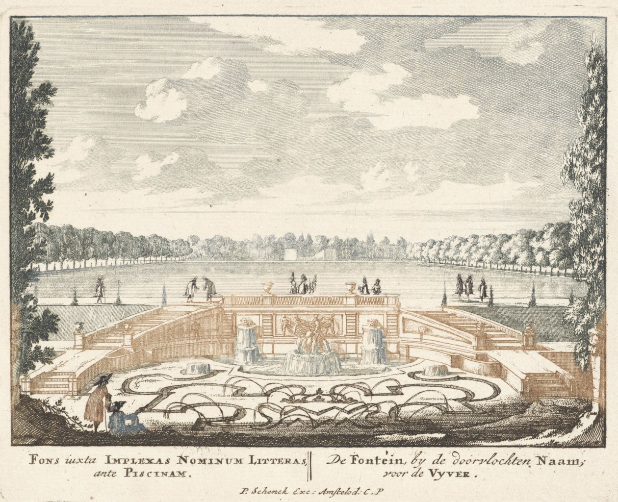 Fontanna i duży staw w ogrodach pałacu Het Loo, 1694-97 autorstwa Jan I van Call