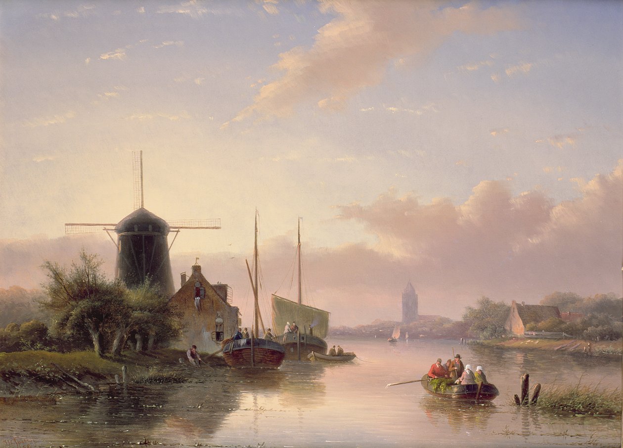 Letni krajobraz o zachodzie słońca, 1858 autorstwa Jan Jacob Spohler