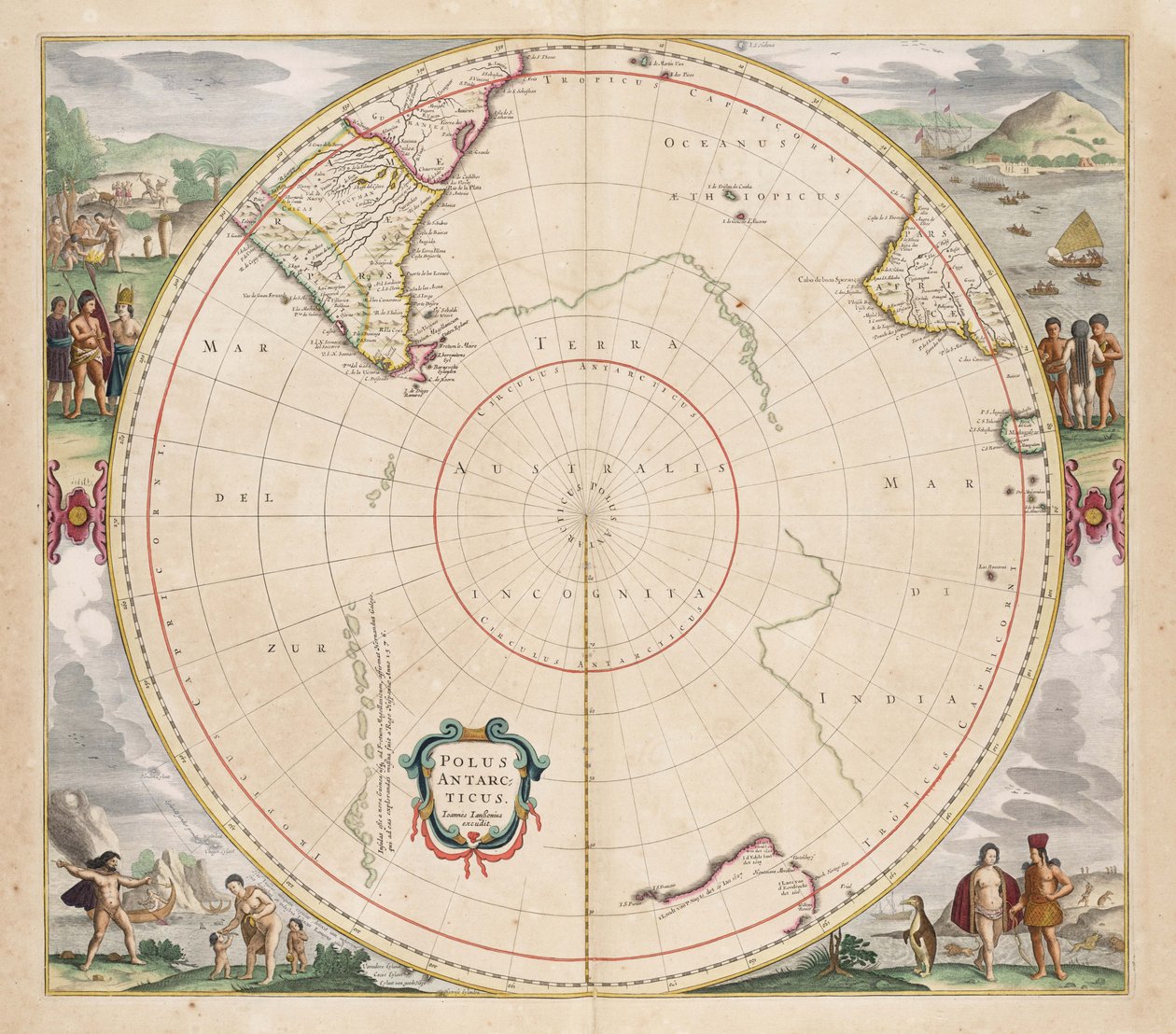 1657 mapa Polus Antarcticus autorstwa Jan Janssonius