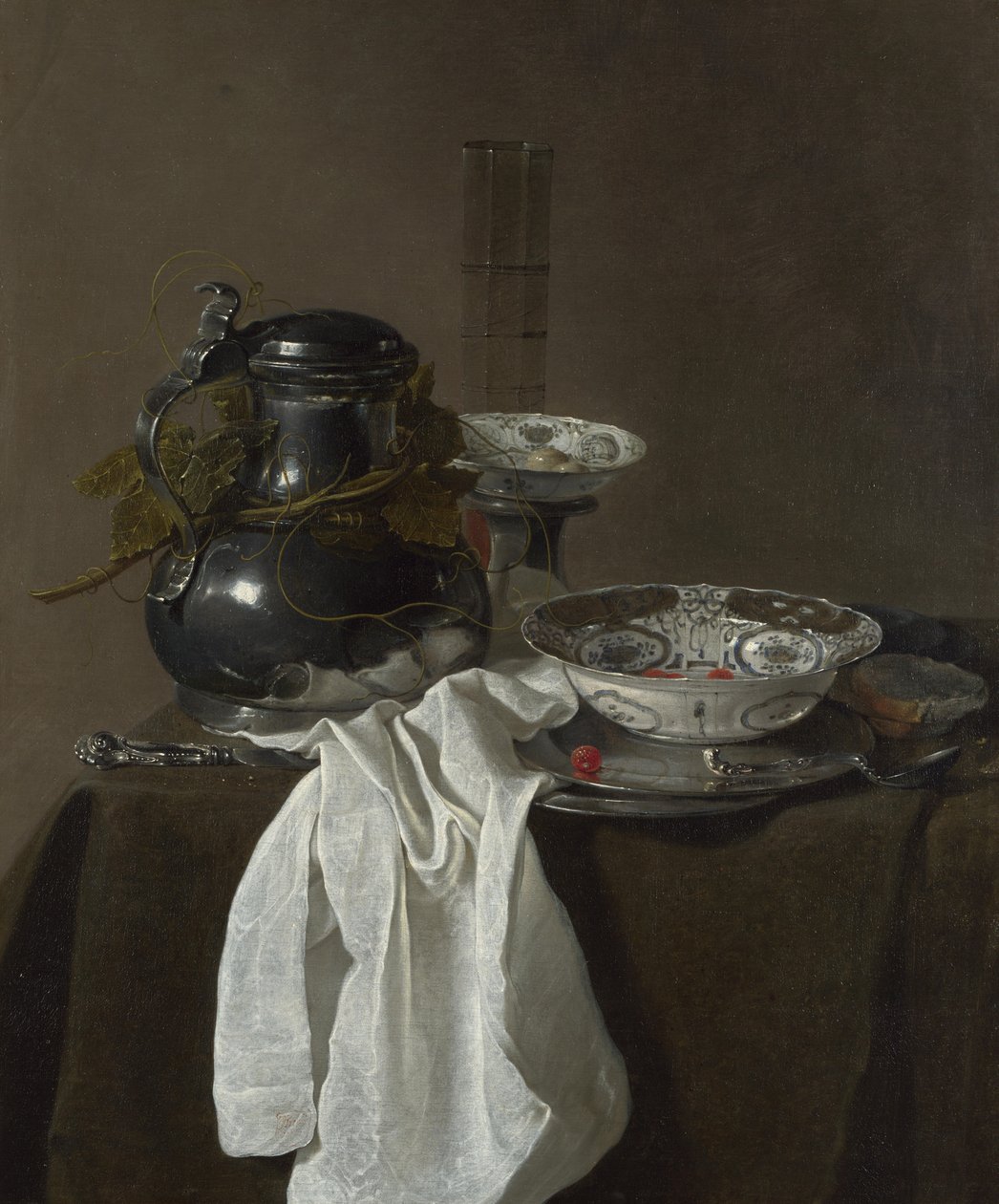 Martwa natura z cynowym dzbanem i dwiema miskami Ming, 1651 autorstwa Jan Jansz. Treck