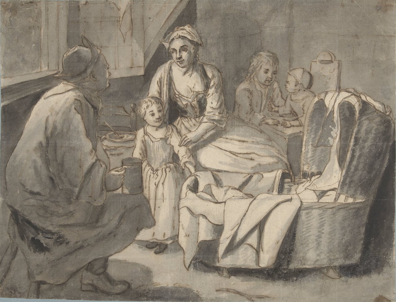 Wnętrze z rodziną z dziećmi autorstwa Jan Josef Horemans (II) (possibly)
