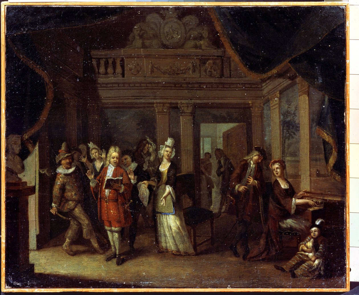 Koncert prywatny. Koncert domowy. Obraz Jana Josefa Horemansa Starszego (1682-1759). Sztuka flamandzka w stylu rokoko. Olej na płótnie. Państwowe Muzeum Historii i Sztuki, Serpukhov (Serpukhov), Rosja. autorstwa Jan Josef the Elder Horemans