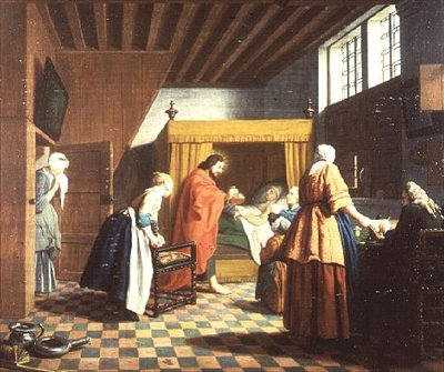 Wizyty lekarza — holenderskie przysłowie: Doktor jest przedstawiony jako Chrystus (jeden z zestawu czterech) autorstwa Jan Josef the Elder Horemans