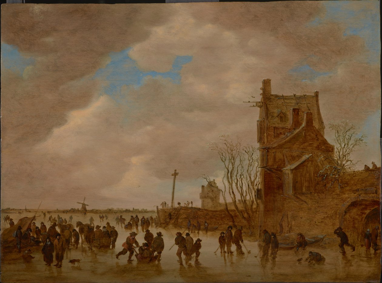 Lodowe przyjemności przed wieżą mostową, 1655 autorstwa Jan Josefsz Goyen van