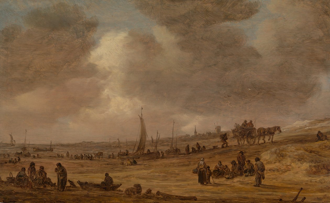 Plaża z łodziami rybackimi, prawdopodobnie 1653. autorstwa Jan Josephsz van Goyen