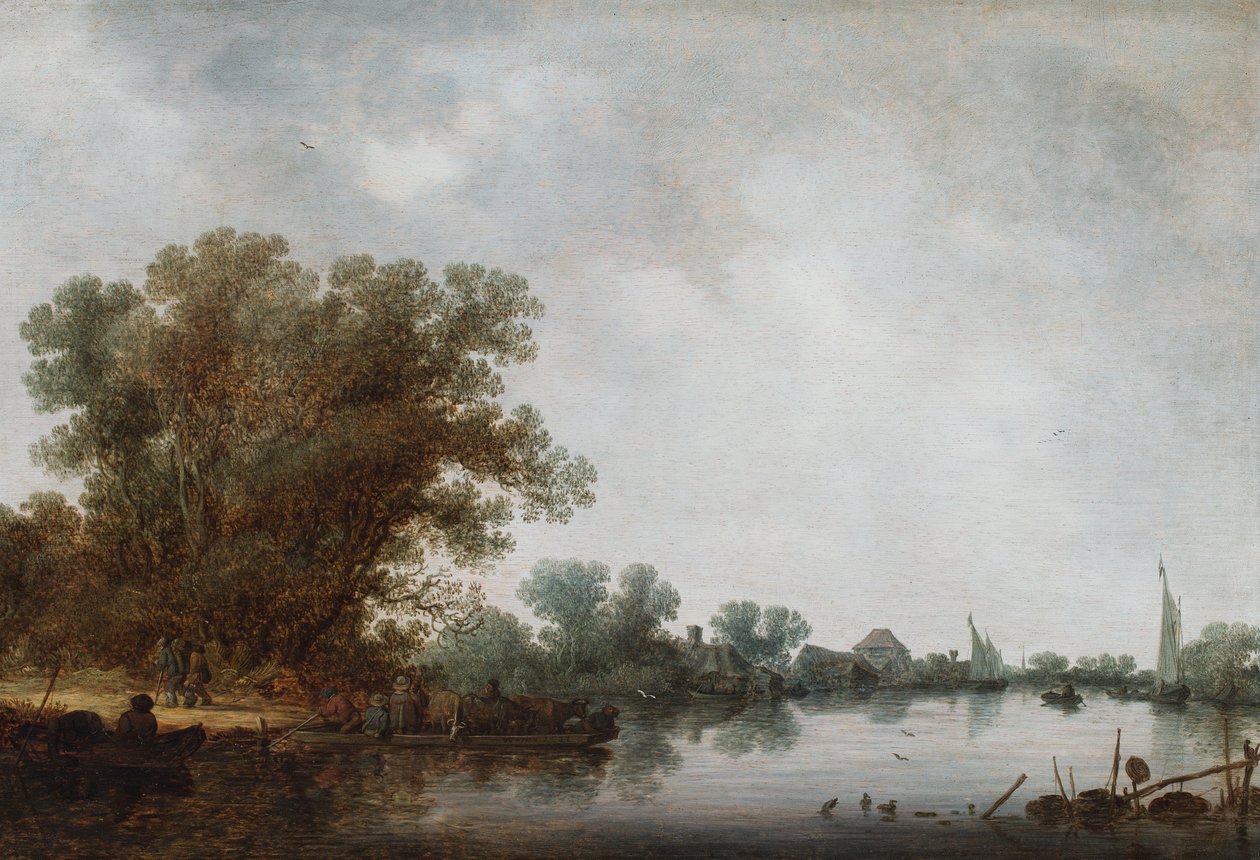Scena na rzece z promem odpływającym na lewym brzegu autorstwa Jan Josephsz van Goyen