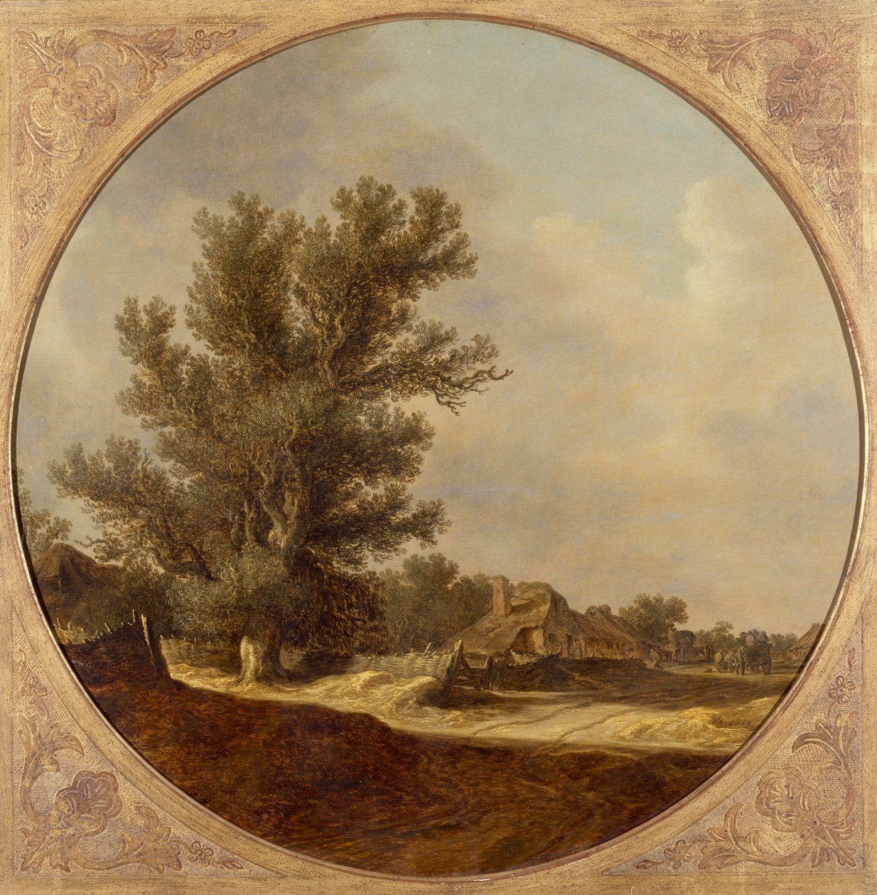 Dąb na wiejskim pasie z podróżnikami autorstwa Jan Josephsz van Goyen