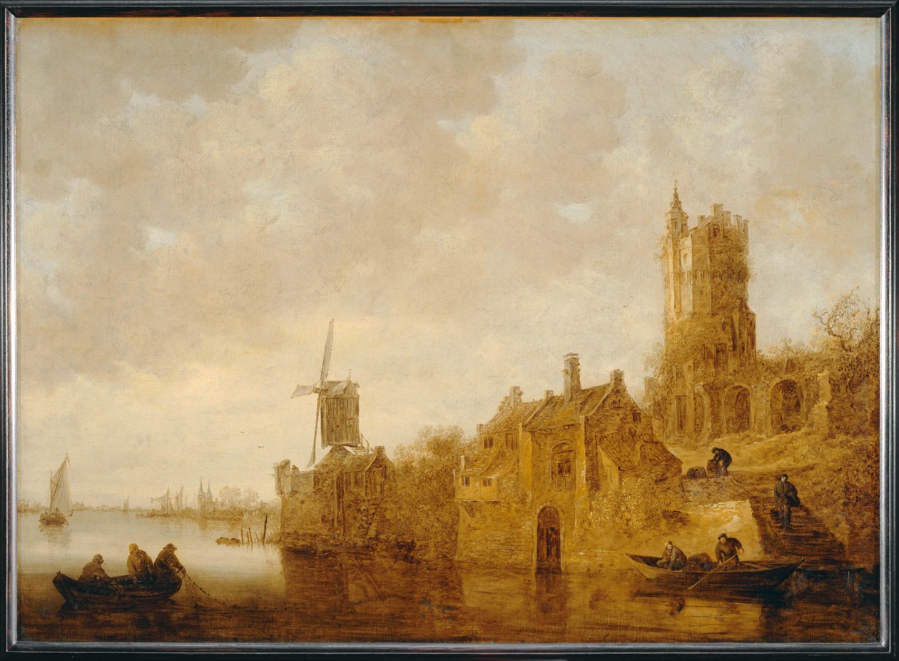 Krajobraz rzeki z ruinami młyna i chi¢teau ... autorstwa Jan Josephsz van Goyen