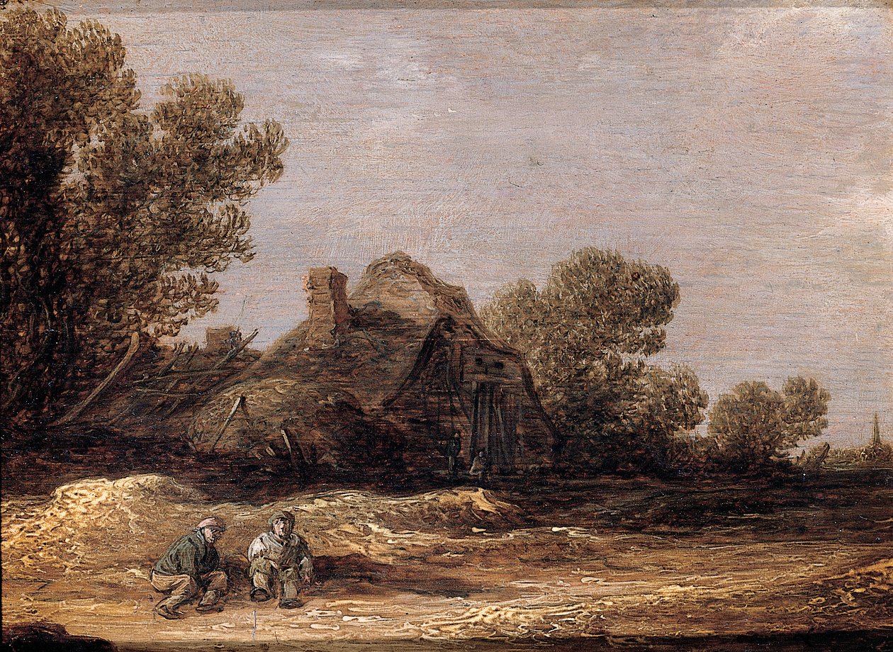 Chłopi odpoczywający na torze przy gospodarstwie - fragment autorstwa Jan Josephsz van Goyen