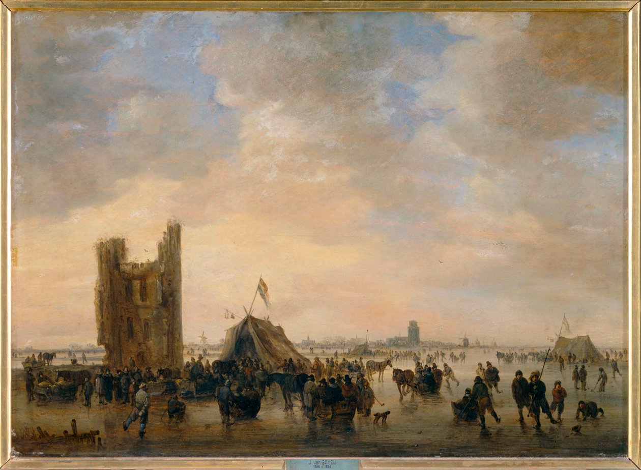 Jazda na łyżwach w pobliżu ruin Huis te Merwede niedaleko Dordrecht ... autorstwa Jan Josephsz van Goyen