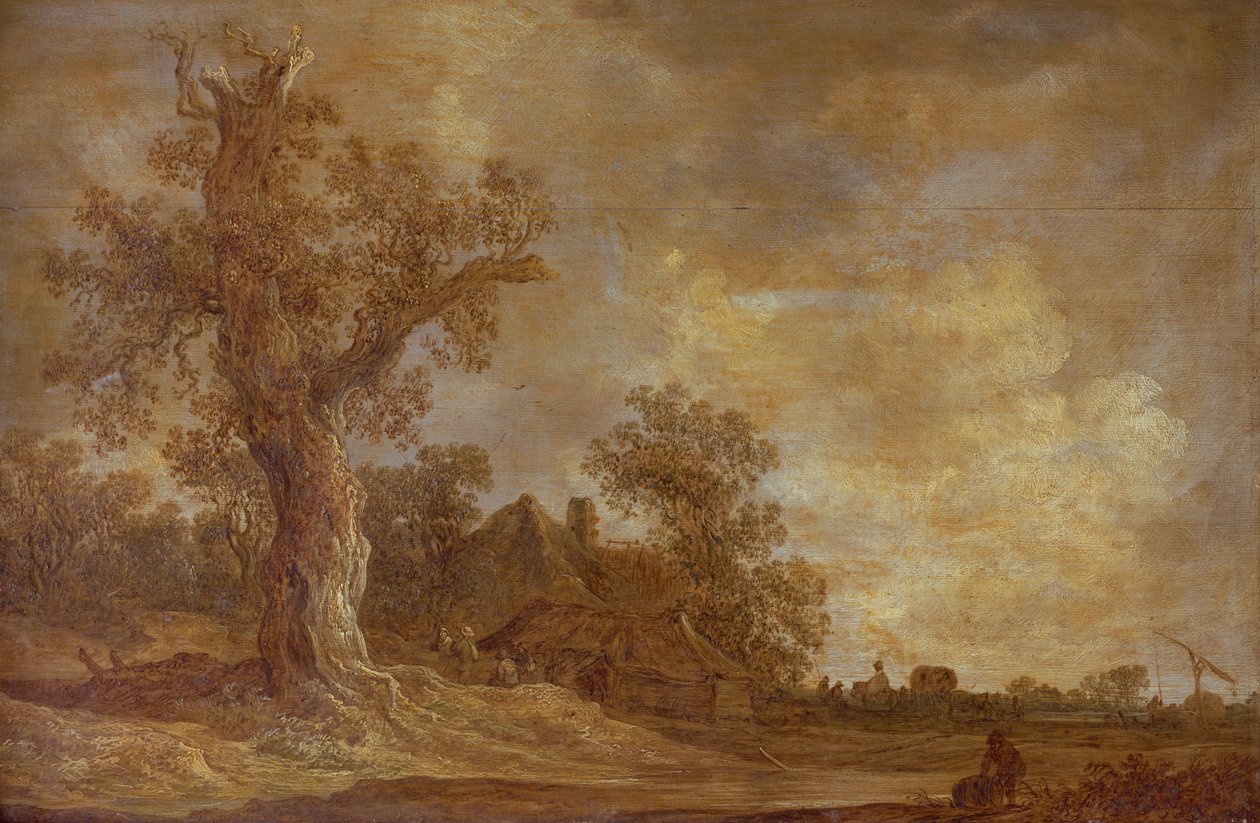 Zalesiony krajobraz z postaciami i dębem autorstwa Jan Josephsz van Goyen