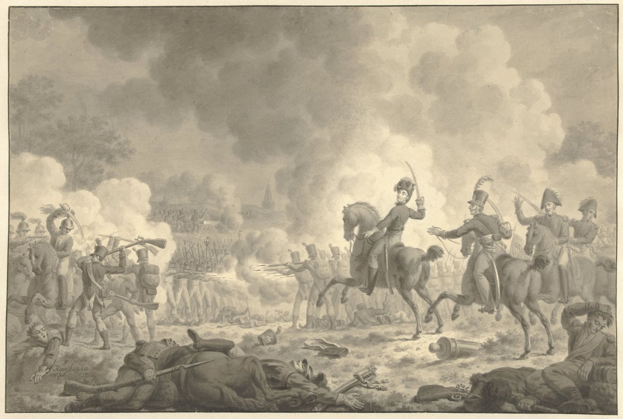 Książę koronny Willem Frederik George Lodewijk w bitwie pod Waterloo i Fleurus autorstwa Jan Kamphuijsen (signed by artist)