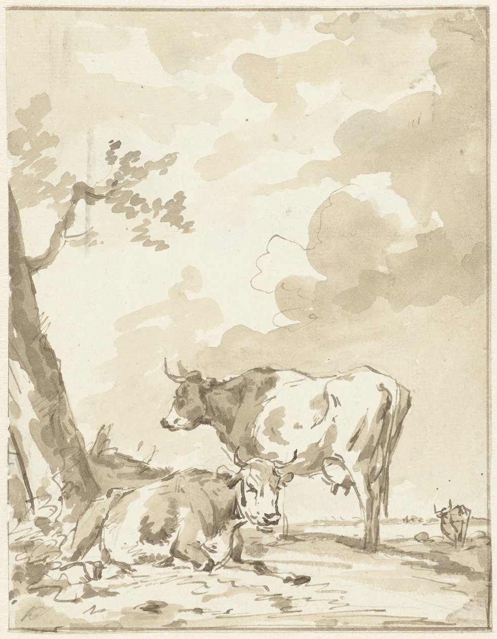 Dwie krowy przy drzewie autorstwa Jan Kobell (II)