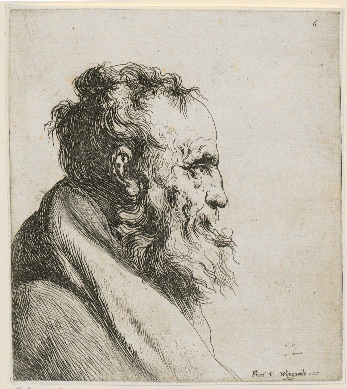 Portret piersiowy brodatego, starego mężczyzny, widzianego z profilu w prawo autorstwa Jan Lievens