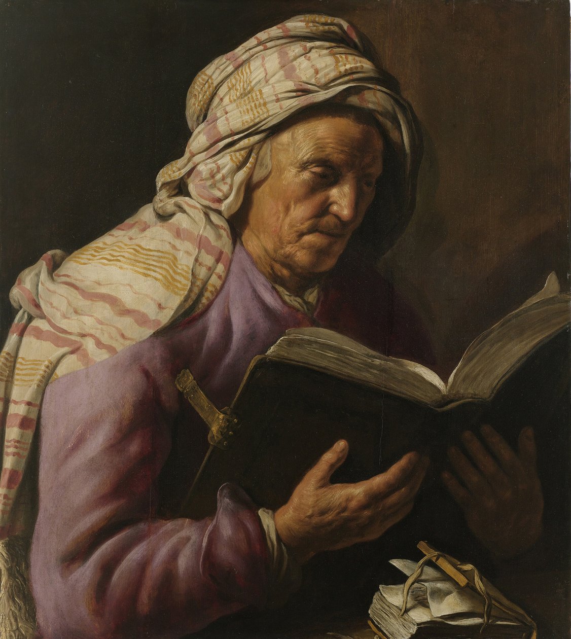 Stara kobieta czytająca, 1626-1633 autorstwa Jan Lievens