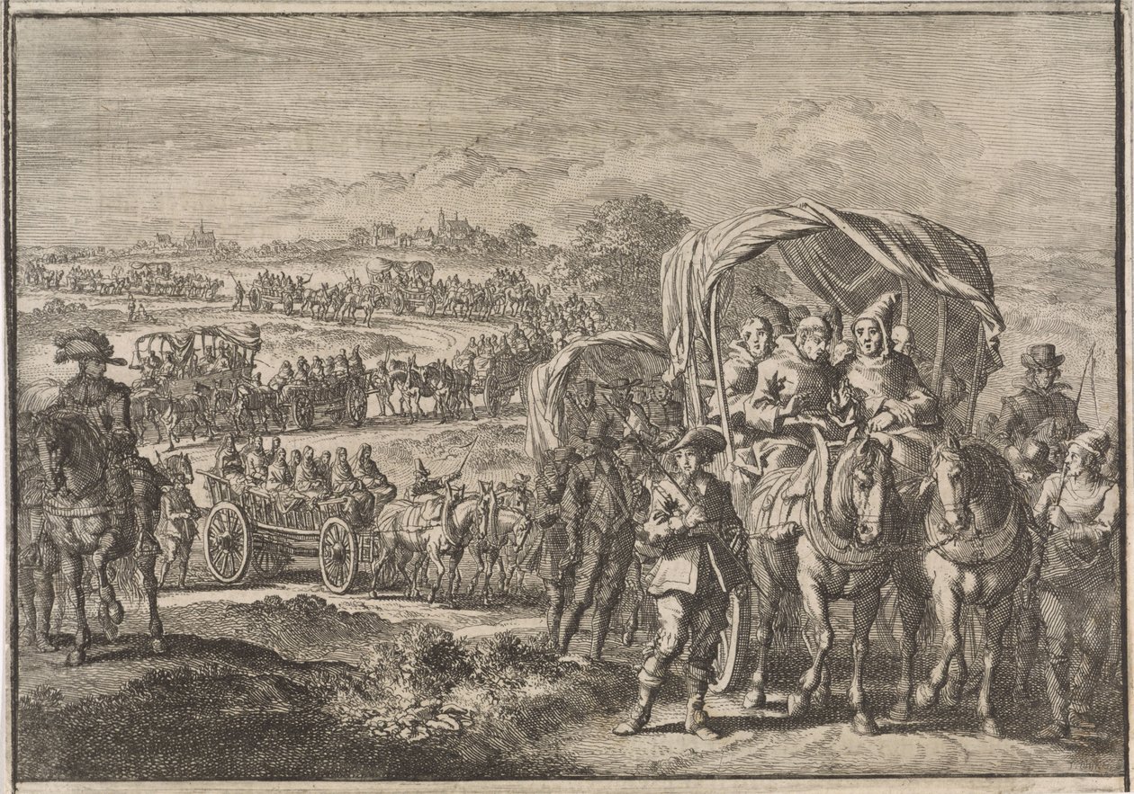 Mnisi z Brabancji Północnej uciekają do Antwerpii, 1637 autorstwa Jan Luyken (attributed to)
