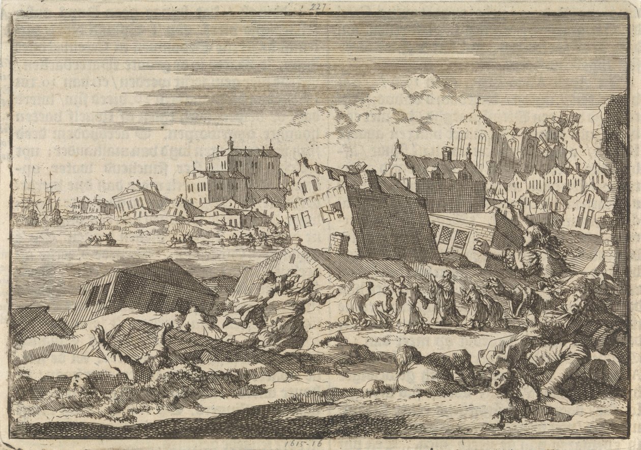 Trzęsienie ziemi na Jamajce niszczące miasto Port Royal, 1692 autorstwa Jan Luyken