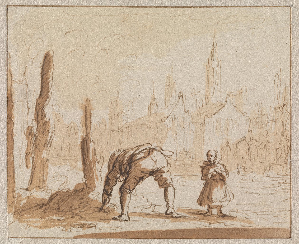 Adriaen Wens szuka w popiele śruby do ust, którą założono jego matce w Antwerpii w 1573 roku autorstwa Jan Luyken