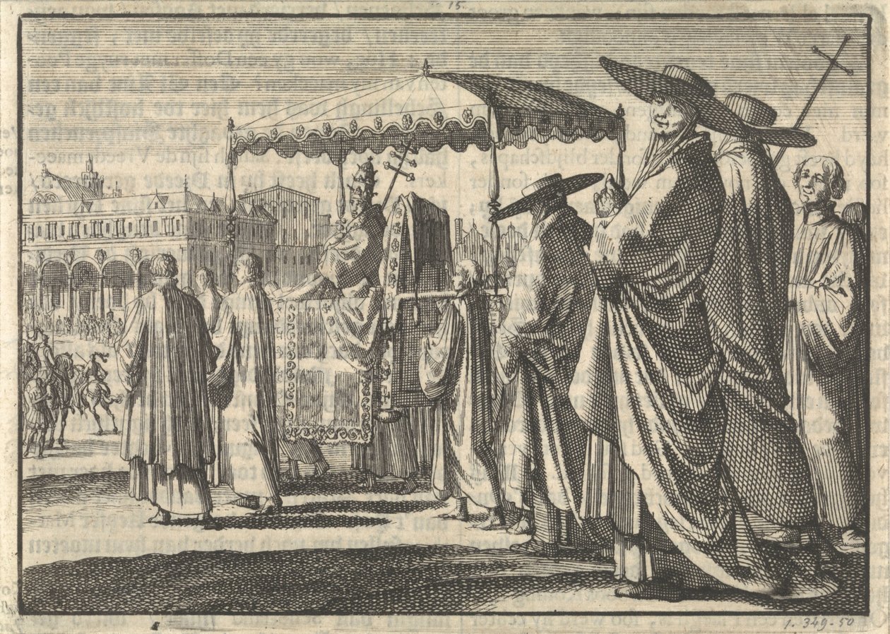 Chrystian IV, król Danii, przebrany za papieża, naśladuje procesję ze swoimi dworzanami, 1596 autorstwa Jan Luyken
