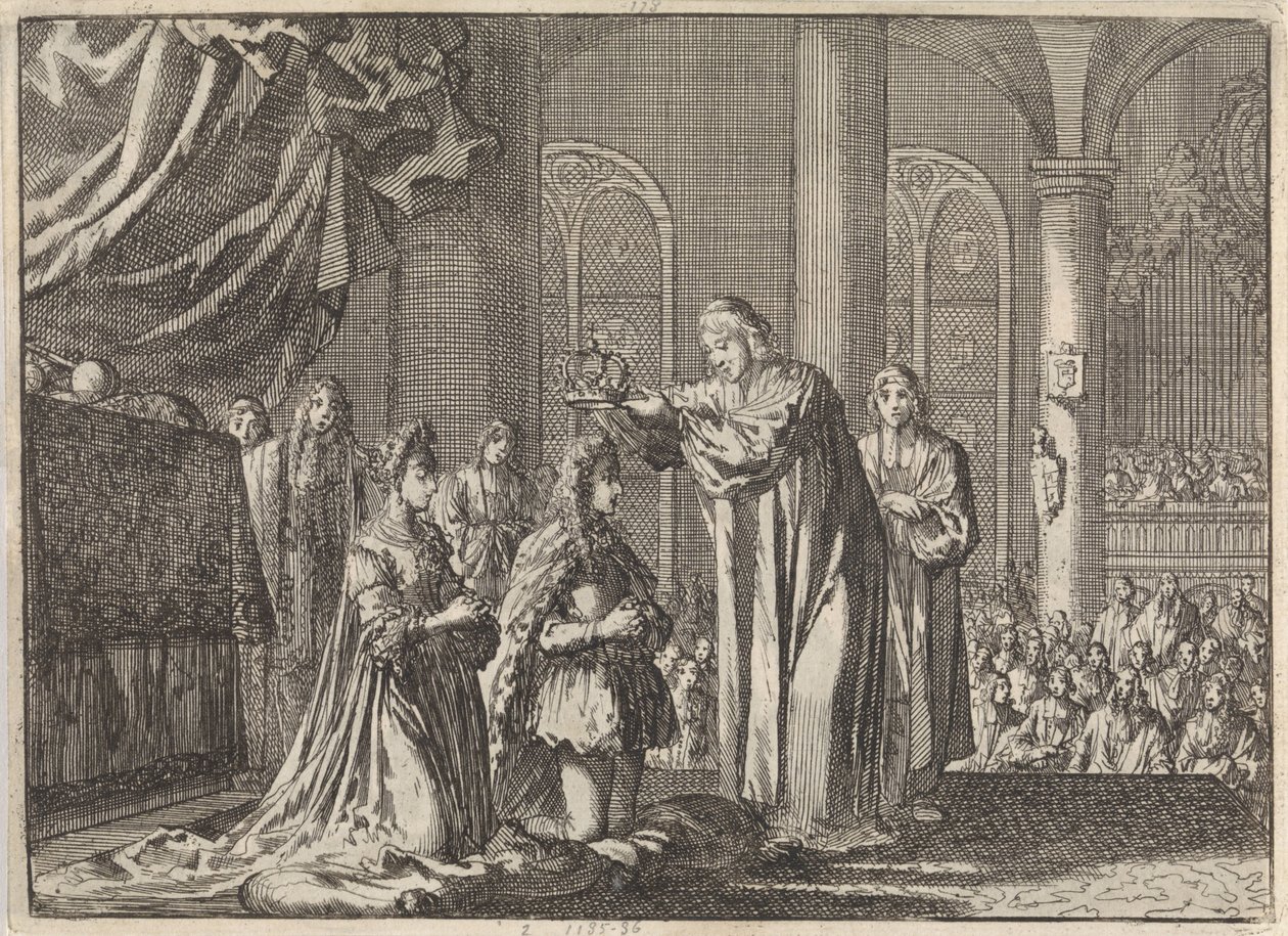 Koronacja Wilhelma III i Marii II Stuart przez arcybiskupa Canterbury, 1689 autorstwa Jan Luyken