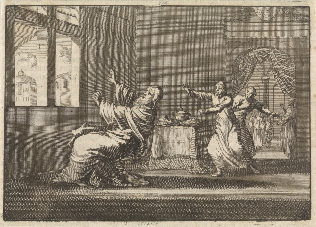 Papież Innocenty XII upada do tyłu z okna Kwirynału wkrótce po jego wyborze, 1691 autorstwa Jan Luyken