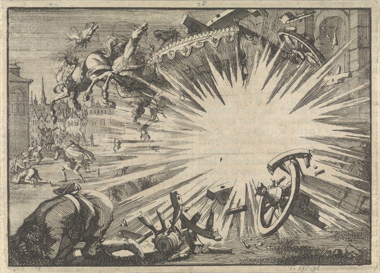 Powóz i konie króla Ludwika XIII zniszczone przez eksplozję piekielnej machiny, ok. 1625 autorstwa Jan Luyken