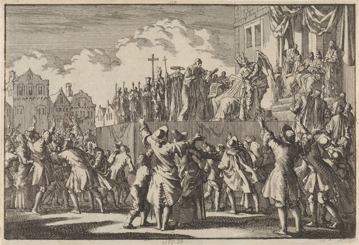 Scena uliczna w Aberdeen szydząca z religii katolickiej, 1689 autorstwa Jan Luyken