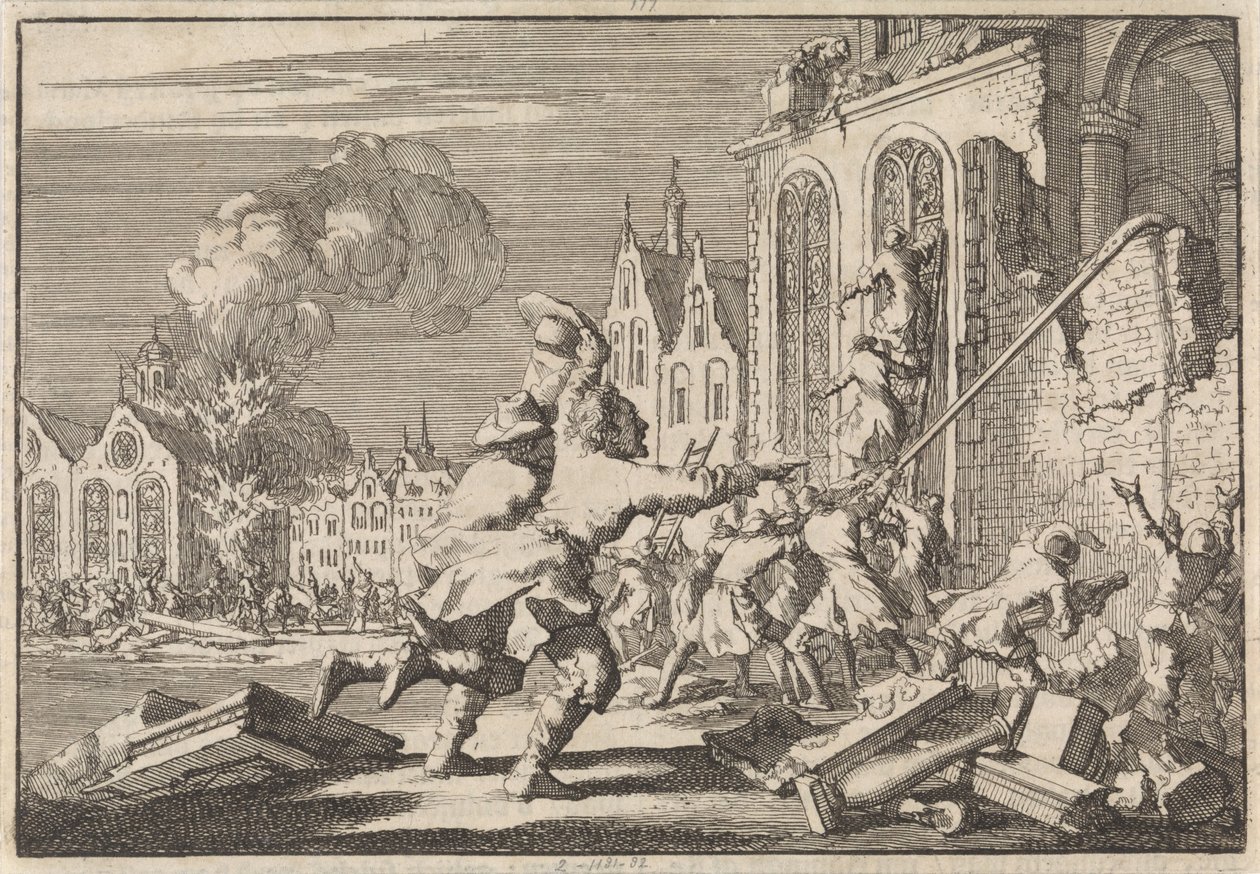 Zniszczenie kaplic katolickich w Londynie, 1688 autorstwa Jan Luyken