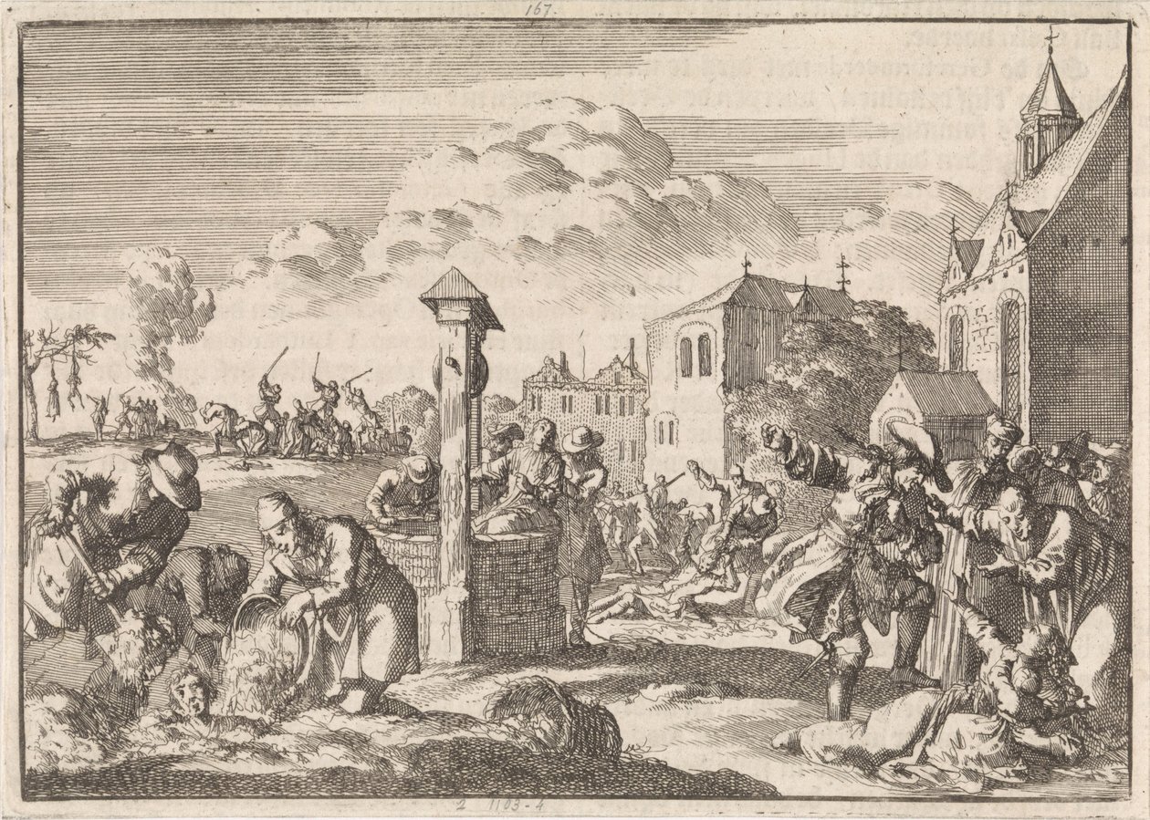 Prześladowania protestantów przez Marsauta w Niort, 1682 autorstwa Jan Luyken