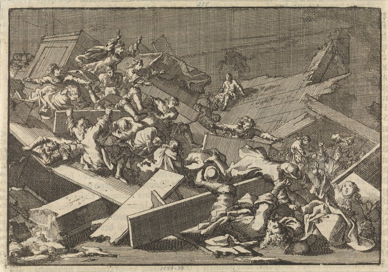 Zapada się posadzka kościoła domowego cesarskiego pełnomocnika hrabiego von Bercka, 1697 autorstwa Jan Luyken