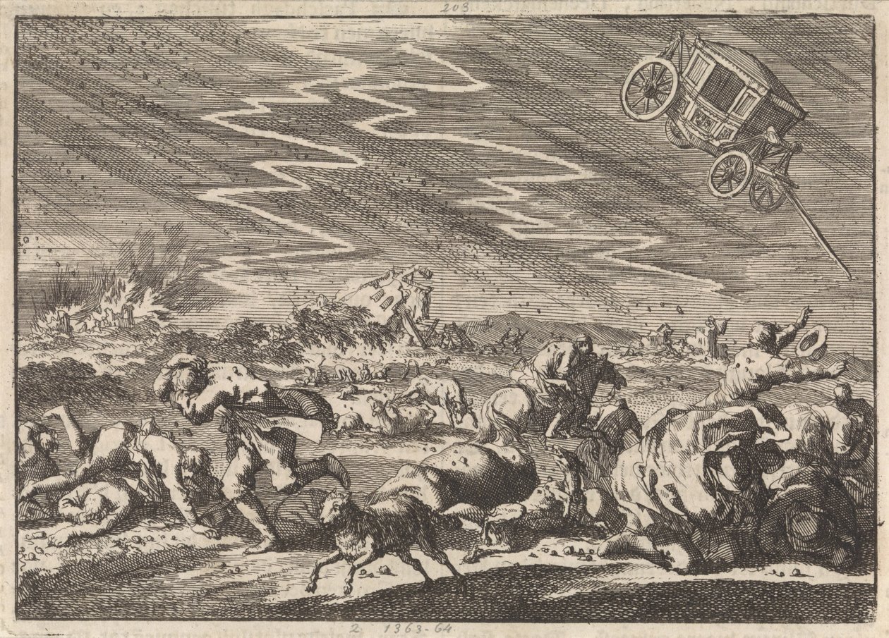 Gwałtowna burza w Donsenhausen w Turyngii, 1674 autorstwa Jan Luyken