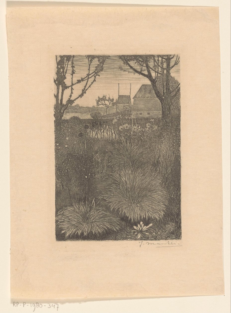 Widok na ogród z krzewami i słonecznikami Jesienny ogród (tytuł oryginalny) autorstwa Jan Mankes (signed by artist)