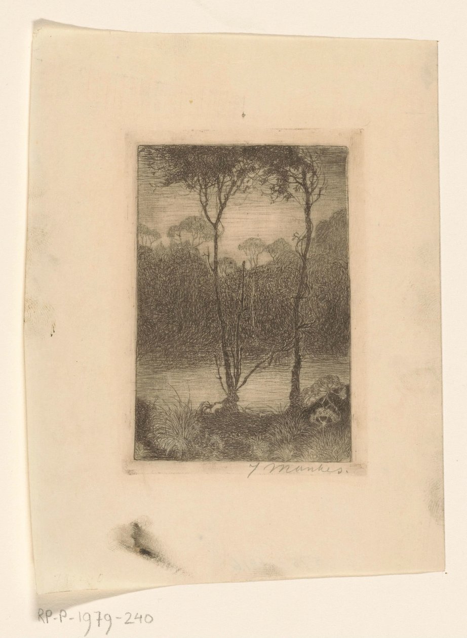 Dwa drzewa nad wodą Streamuj nocą (tytuł oryginalny) autorstwa Jan Mankes (signed by artist)