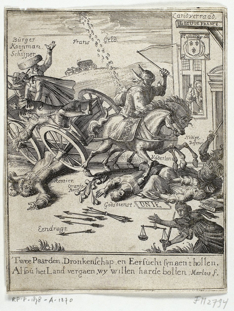 Karykatura przedstawiająca rzekomą francuską postawę Amsterdamu, 1690 autorstwa Jan Marlois